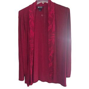 Maggie Barnes Womens Red Open Front Long Sleeve Cardigan 1X Liquid Knit Acetate